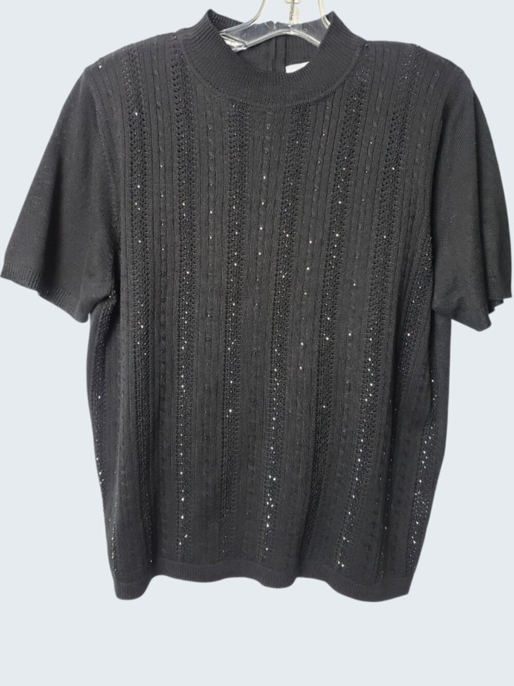 Alfred Dunner Embelished Mock Neck Knit Top W/Sparkle Details Black Large - Picture 2 of 12